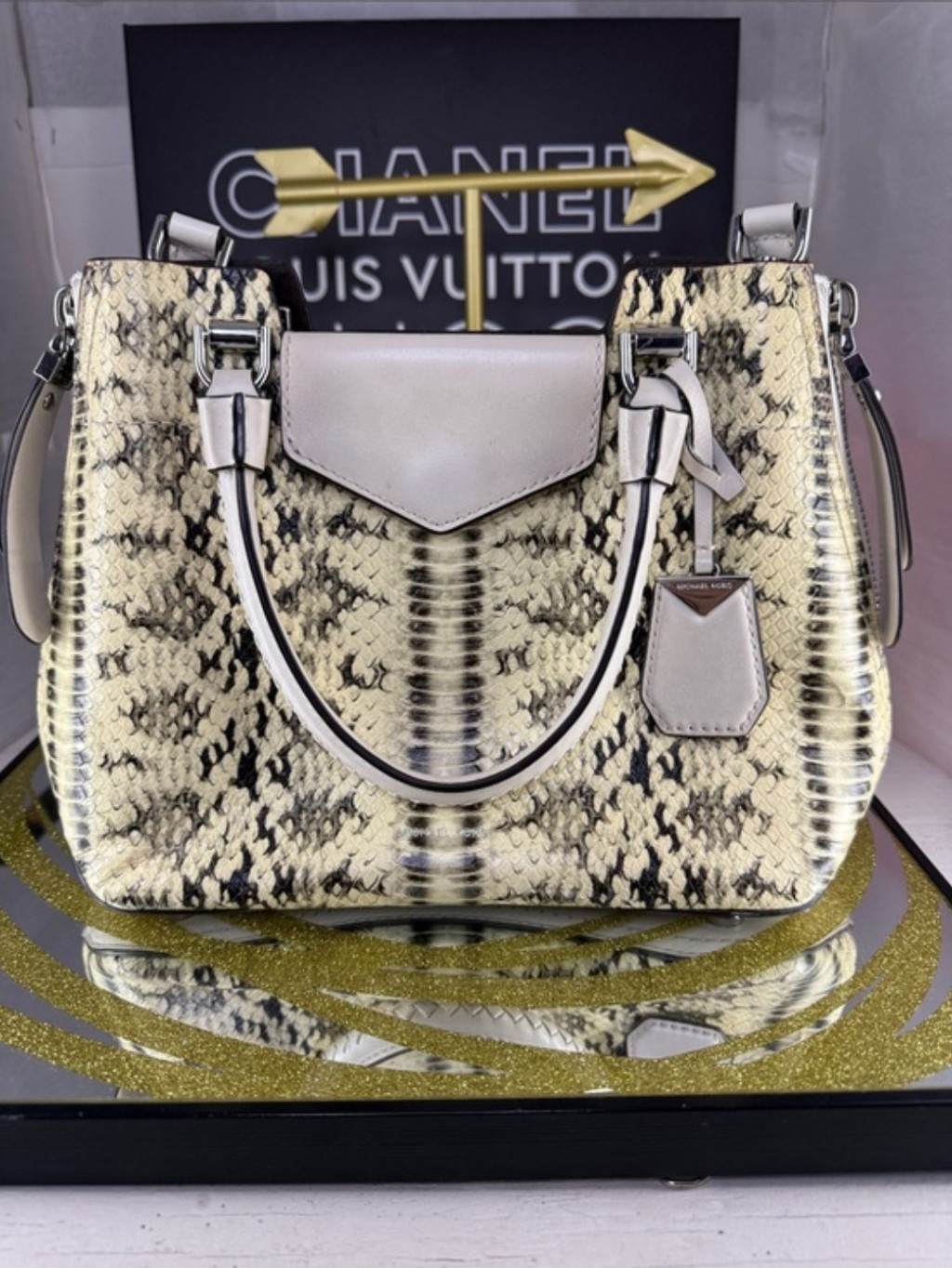 Michael Kors Designer Python-Print Leather Satchel